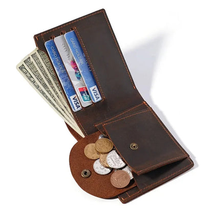 Crazy Horse Leather Men's Wallet Short Retro Cowhide Business Casual Mens Wallets Coin Purse