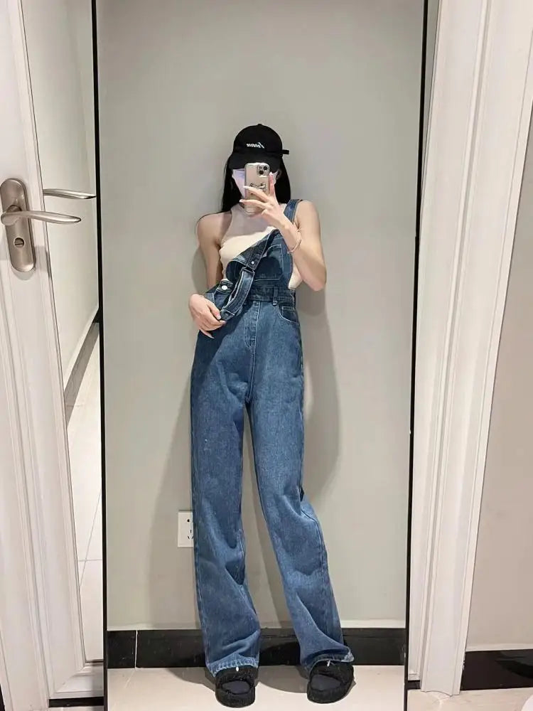 Plus Size Women's High Waist Overalls Denim Utili Pants Straight Leg Spring Autumn New Sle Loose Slimming Versatile Onesie