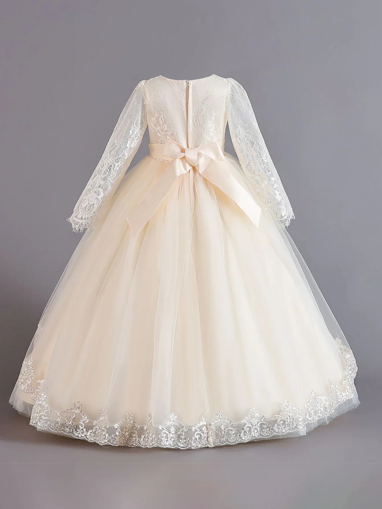 Long Sleeve Baptism Bridesmaids Party Girl Dresses Tulle Wedding Costumes Elegant Flower Princess Dress Girls Birthday Prom Gown