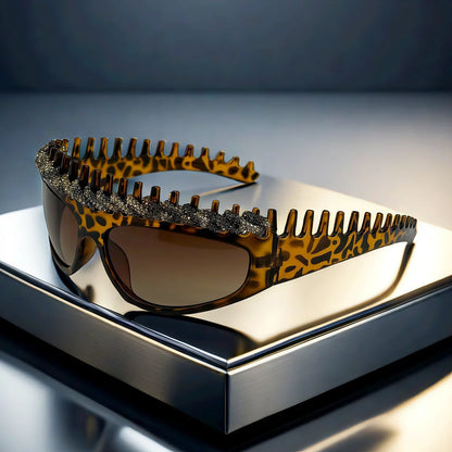 y2k Spiked Headband Large Frame Sunglasses for Women and Men Punk Sweet Cool Style Exaggerated Rhinestone Shade for Funny Party