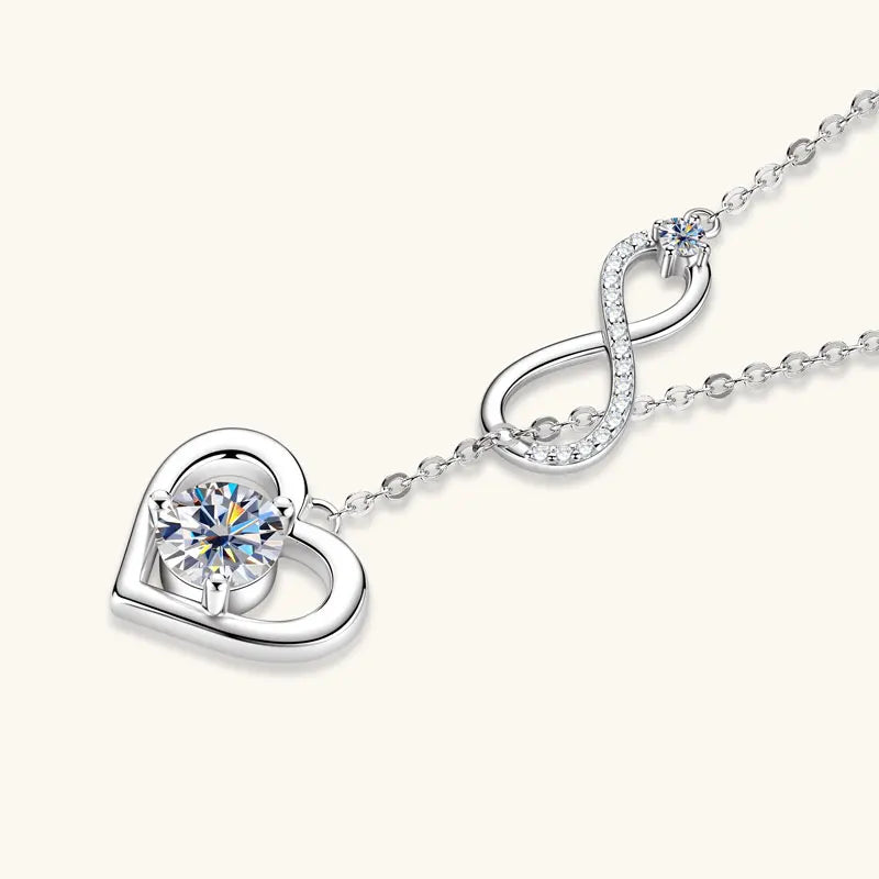 Certified Moissanite Heart Infinite Pendant Necklace Chain for Women S925 Sterling Silver Necklaces Fine Jewelry Gifts