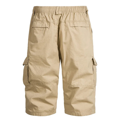 Mens Hiking Cargo Shorts Quick Dry Lightweight Tactical Work Shorts 6 Pockets Elastic Waist Cotton Running Shorts 3/4 Pants