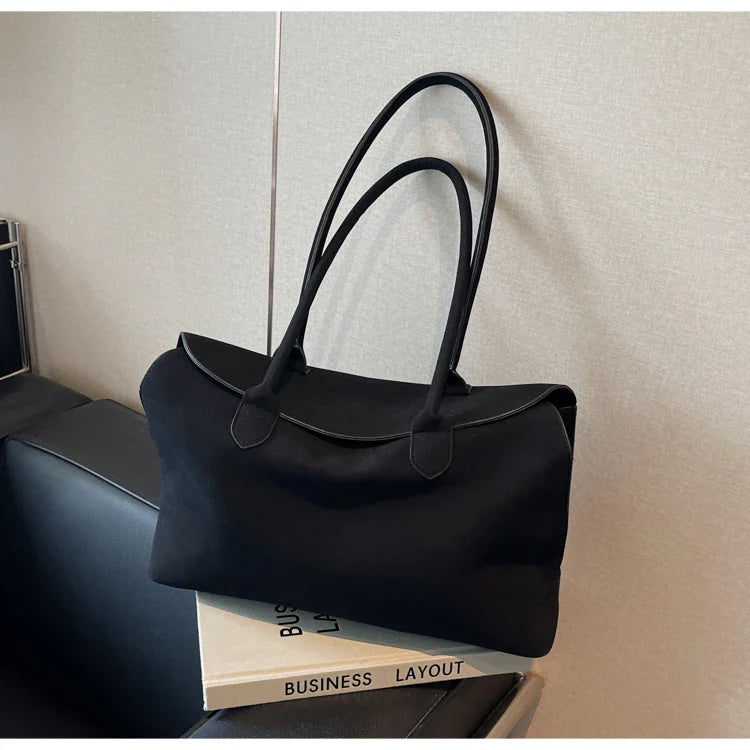 Classic Faux Suede Handbags Women England Style Elegant Shoulder Bags Big Solid Designer Casual Totes Lady Retro Female Packages
