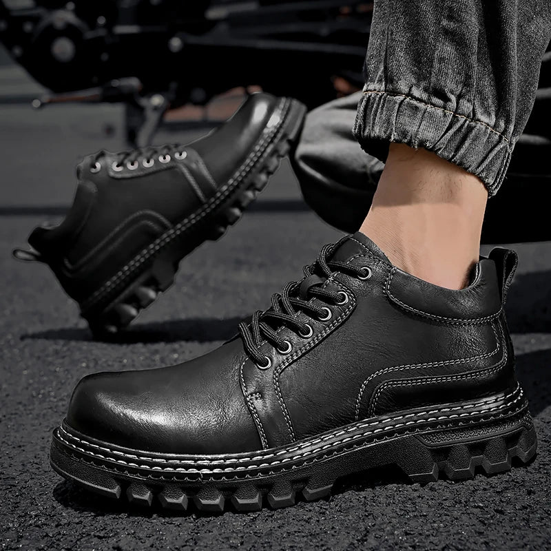 Genuine Leather Men Boots Cow Leather Upper Durable Sole Lace up Autumn Winter Boots Fur Daily Leisure Outdoor Shoes For Man New