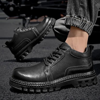 Genuine Leather Men Boots Cow Leather Upper Durable Sole Lace up Autumn Winter Boots Fur Daily Leisure Outdoor Shoes For Man New