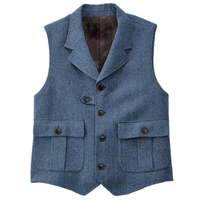 Men Vest Blue Herringbone With Lapel Single Button Waistcoat For Wedding Birthday Banquet Business Casual Work Men Suit Vest