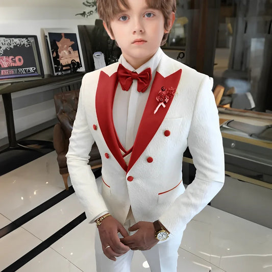 Jacquard Boys Suit Set 3 Pieces Wedding Guest Outfit,High Quality Peak Lapel Tuxedo For Kids,Children's Slim Fit Suits 2-20T