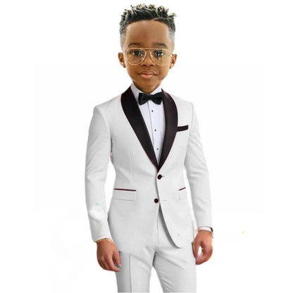 Hot Sale Boy's Solid Suit Set 2 Pieces Jacket Pants Formal Shawl Lapel Kids Tuxedo For Birthday Party School Performance Wear
