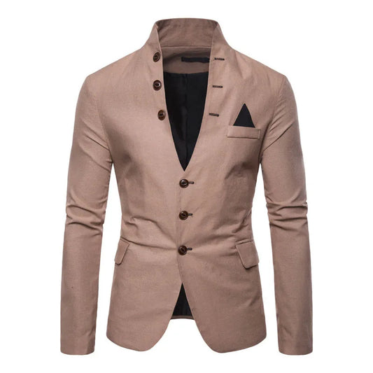 Men's Blazer Multi Button Decoration Casual Stand Collar Male Blazer Fashion Slim Solid Color Suit Jacket Dress Stage Party Tops
