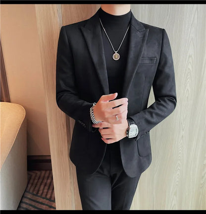 Classics Autumn Winter Suede Suit Jackets Fashion New Solid Slim Fit Business Office Social Blazer Wedding Top Mens Clothing 4XL