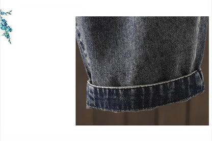 Fashion Y2K Women's Jeans plus Size Elastic Waist patch embroidery print Harem Pants Autumn Vintage Loose Ripped Denim Pants