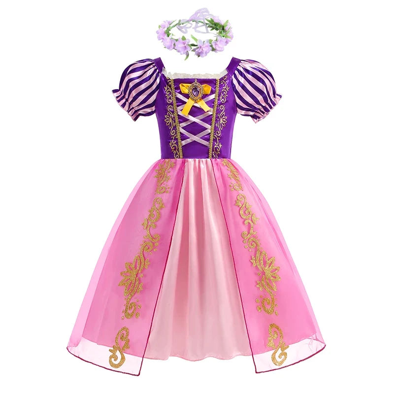 Disney Rapunzel Princess Dress Girl Purple Puff Sleeve Cosplay Tangled Costume Halloween Vestido Kids Birthday Ball Gown Clothes