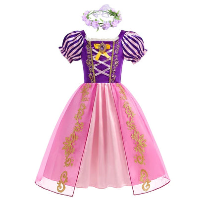 Disney Rapunzel Princess Dress Girl Purple Puff Sleeve Cosplay Tangled Costume Halloween Vestido Kids Birthday Ball Gown Clothes