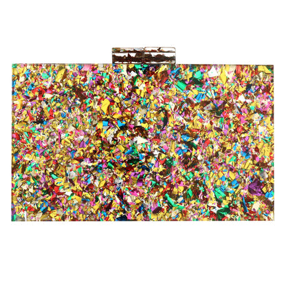 Women Handbags Evening Banquet Party Clutch Bag Rectangle Multicolor Geometric Trend Designed Acrylic Bags Chain Crossbody Bag