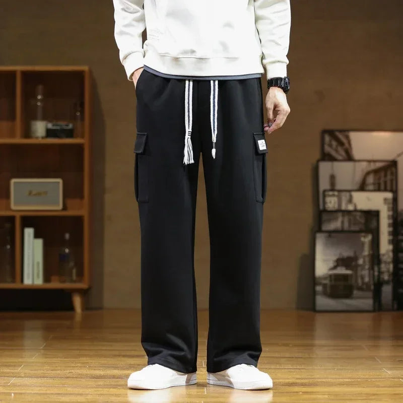 2026 New in Wide Leg Pants Men Autumn Straight Elastic Waist Baggy Cargo Trouser Male Relaxed Streetwear Sweatpant Plus Size Big
