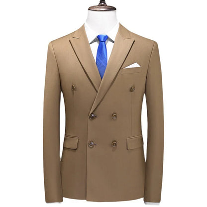 17 Colors Men Fashion Double Breasted Suit Jacket Korean Classic Solid Color Formal Business Office Slim Casual Wedding Blazers