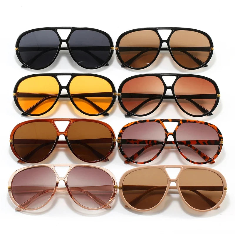 Cycling Trendy Women Square Twin Bridge Pilot Sunglasses New Luxury Designer Shades Outdoor Driving Travel Female Sun Glasses