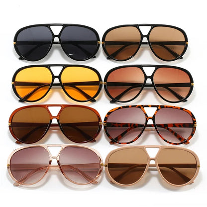 Cycling Trendy Women Square Twin Bridge Pilot Sunglasses New Luxury Designer Shades Outdoor Driving Travel Female Sun Glasses