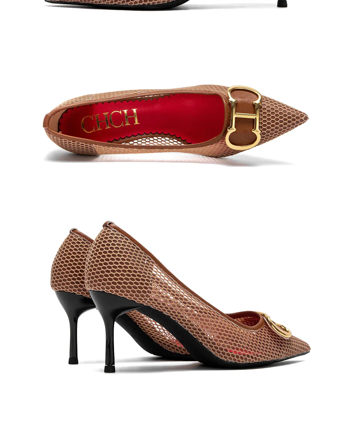 High Heels Red 2025 Spring New Hollow Business Women's Shoes 7cm Red Evening Shoes net