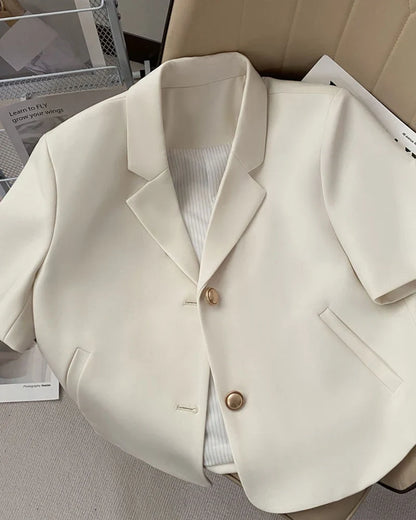 Lucyever Summer Shorts Sleeve Women's Jacket Korean Fashion Notched Neck Office Work Blazer for Women Casual Simple Suit Jackets
