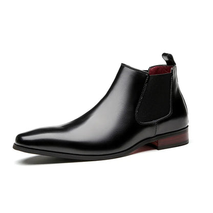 Elegant Simple Men Leather Boots Long Tip Square Toe British Chelsea Boots for Men Formal Business Luxury Shoes Spring Winter