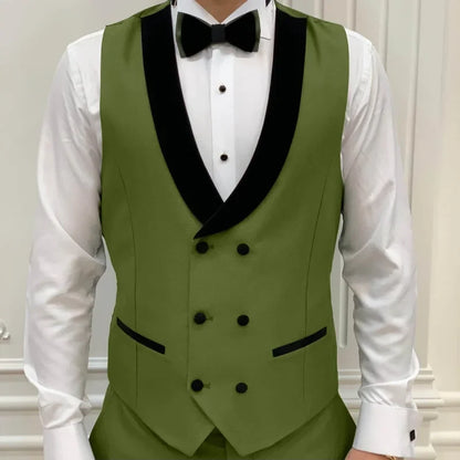 Men Vest Gray Double Button With Black Lapel Waistcoat Suit Fit Wedding Birthday Banquet Party Business Work Tuxedo Men Suit