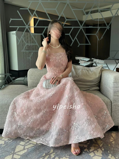 Customized Modern Style Intricate Flower Sequined A-line Strapless Long Dresses Bespoke Occasion Dresses Sizes Available Sexy