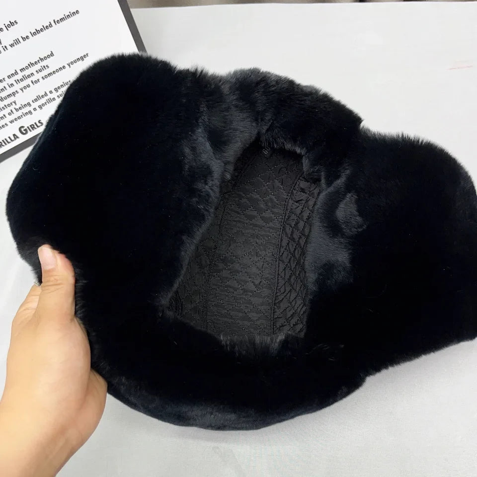 Domo Ushanka Fur Hat Winter Adult Keep Warm Cap Bomber Hats For Women Rex Rabbit Fur Hat With Ear Recommend Winter Sales