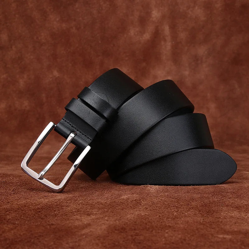 3.8CM Thick Cowhide Genuine Leather Casual Belt Men Pin Stainless steel Buckle High Quality Retro Luxury Male Strap Cintos