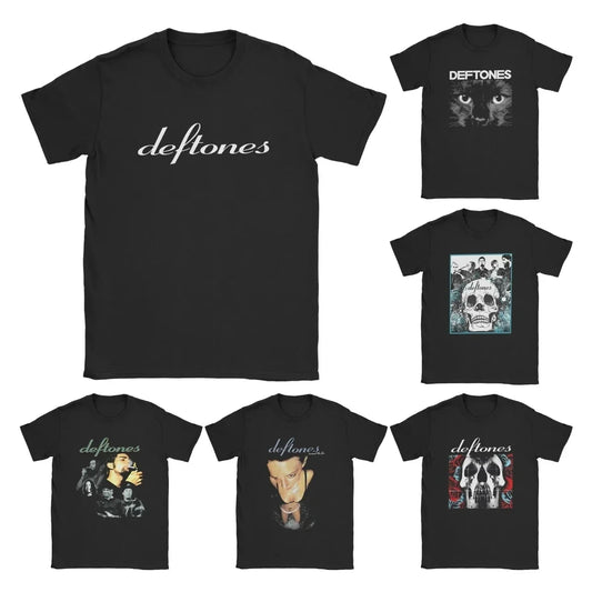 Deftones White Logo T-Shirts for Men Harajuku Gothic Japanese Vintage Cotton Tee Round Neck Short Sleeve T Shirts Plus Size