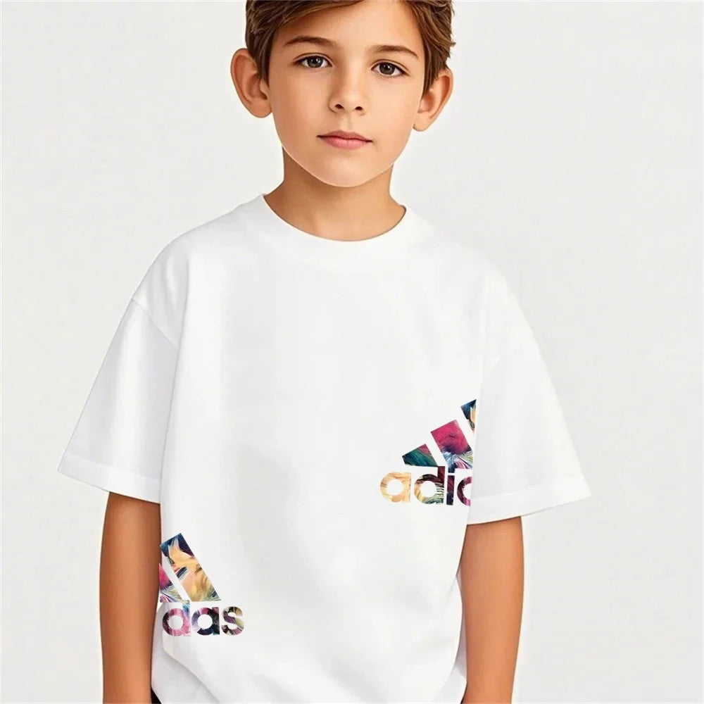 Summer Boys Girls Tee+Shorts Suit Children Short Sleeve T-Shirts Child Loose Casual Pink Black Fashion White Stamp Clothes