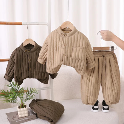 New Winter Baby Girls Clothes Set Children Boys Thick Warm Jacket Pants 2Pcs/Set Infant Clothing Toddler Costume Kids Tracksuits