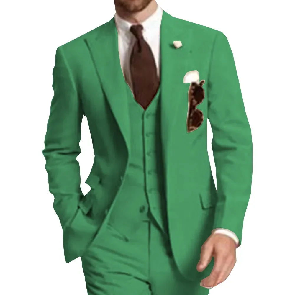 Business Party Best Men wedding Suit Peaked Lapel Two Button Custom Made Wedding Groom Tuxedos Jacket Pants Vest