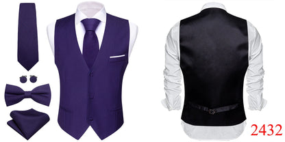 Elegant Silk Vest for Men Wedding Solid Gold Green Pink Purple Red Waistcoat Tie Bowtie Set Sleeveless Jacket Suit Barry Wang