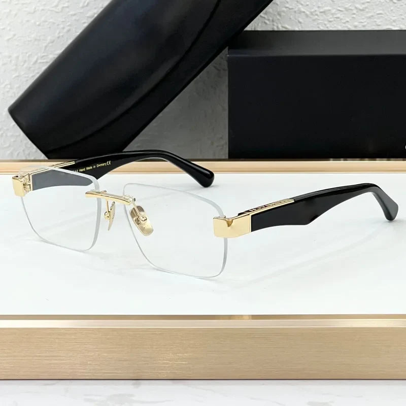 Luxury Rimless Sunglasses Irregular Square Alloy Acetate High Street Men Women Handmade in Germany UV400 THE MAGIC III with Case