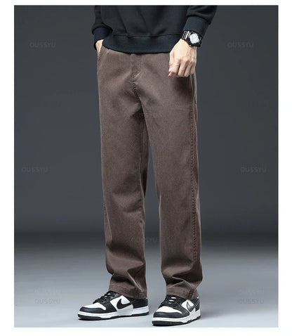2025 New High Quality Soft Lyocell Fabric Jeans Men Elastic Waist Loose Straight Four Seasons Denim Trousers Male Plus Size 5XL