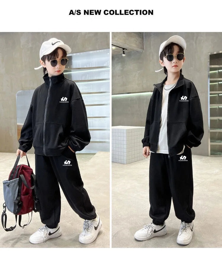 Boys Cotton Turtleneck Full Zip Sweatshirt Jacket+Sweatpant Workout Set School Kids 2PCS Tracksuit Children Jogger Outfit 5-16Yr