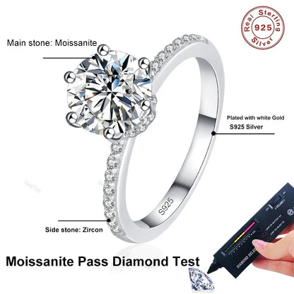 2ct D VVS1 Color Moissanite Engagement Ring For Women 925 Sterling Silver with Gold Plated Rings Wedding Jewelry Bands