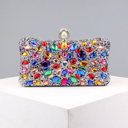 Full Diamonds Evening Bags Acrylic Flower Rhinestones Clutch Bags Metal Pearl Luxury Prom Wedding Dinner Handbags