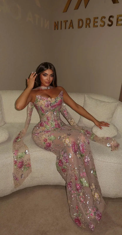 2026 Customized Sleeveless Prom Dresses Lace Embroidery Flower Appliques Lace-Up Trumpet Mermaid Formal Evening Party Gown