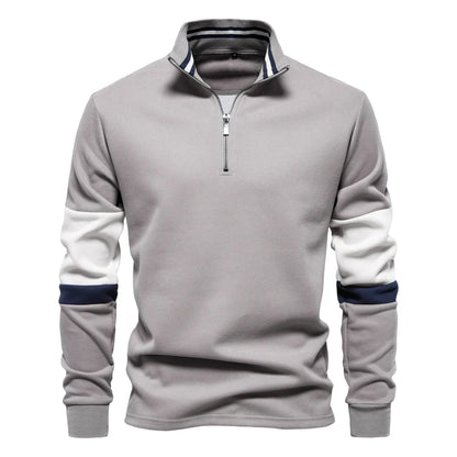 Mens Mock Neck Quarter Zip Sweatshirts Patchwork  Fashion Pullover Cotton-blend Sweatshirt for Men