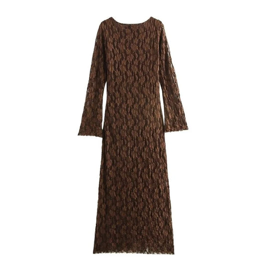 Ele Long Sve round Ne Lace Dr Autumn Winter New Arrival Women's Faion Design Sensation Slim Fit Gown 2024