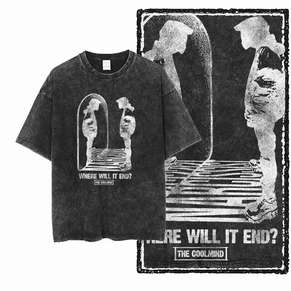 G58 Acid Washed Black Cotton Vintage Creative  Graphic Men T-shirt |  Streetwear Big Size Cool O-neck men's Tee Tshirt