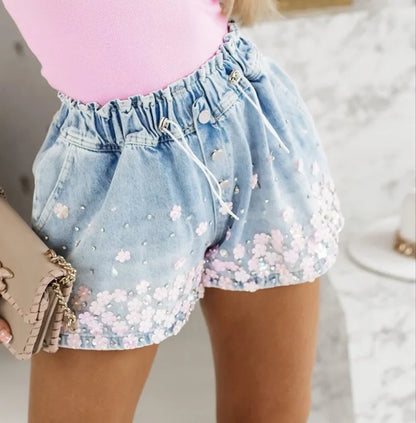 Denim Shorts for Women Streetwear Fashionable and Casual Rhinestone Versatile Y2k Cowboy Half Pants for Female Summer 2024 New