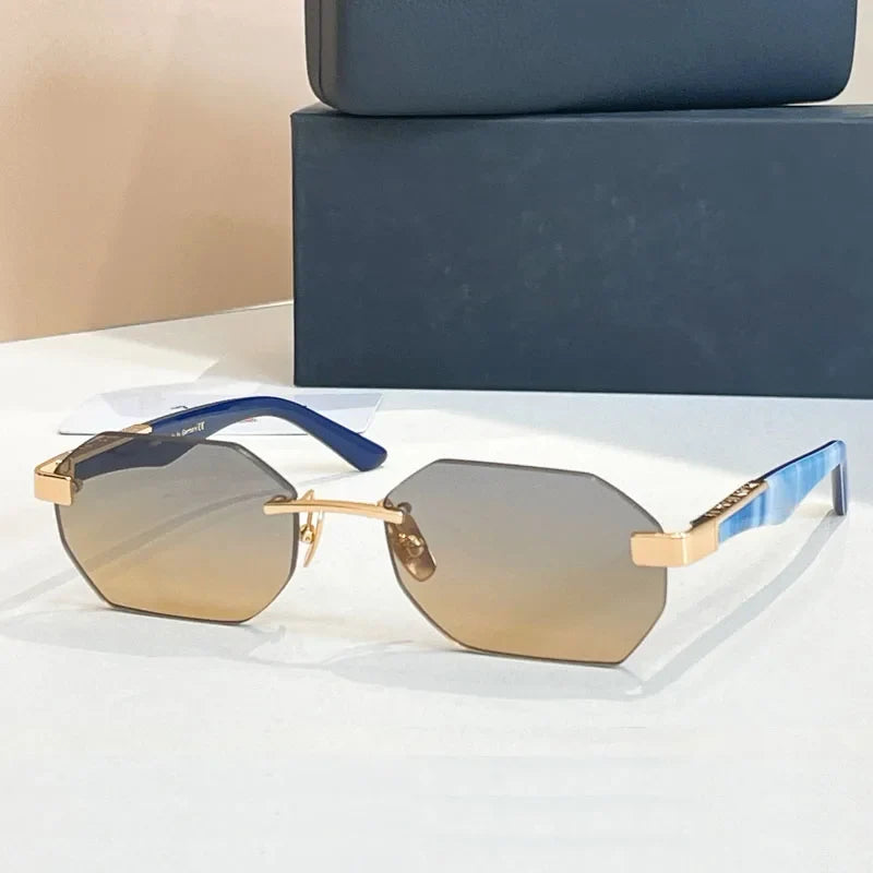 Designer Rimless Sunglasses THE AMAN I Irregular for Men Women Alloy Luxury Germany Brand Design High Quality UV400 with Case
