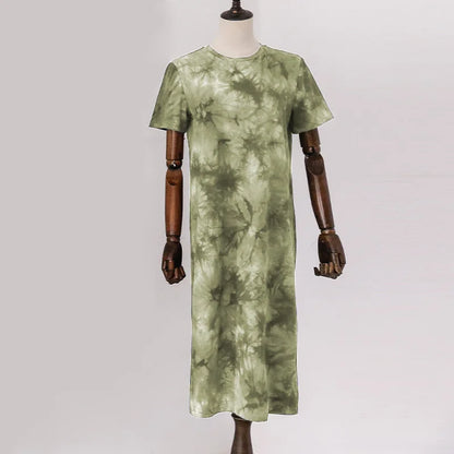 Original Casual 94% Cotton Summer Women's Dresses Solid Short Sleeve Spilt Long Midi Dress Fashion Sundress Female Clothing