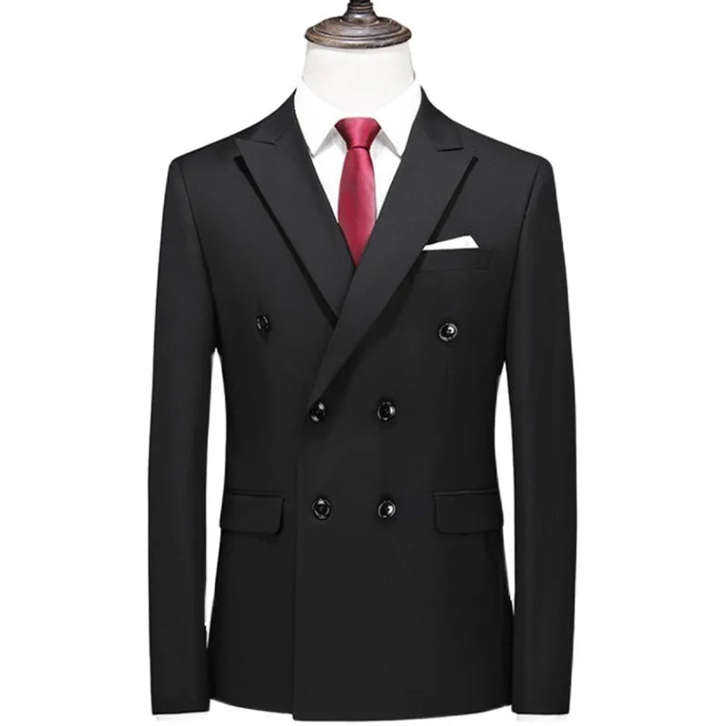 17 Colors Men Fashion Double Breasted Suit Jacket Korean Classic Solid Color Formal Business Office Slim Casual Wedding Blazers