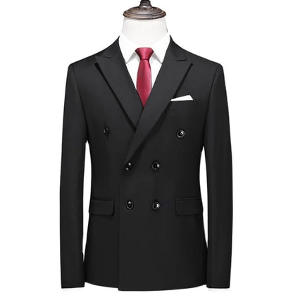 17 Colors Men Fashion Double Breasted Suit Jacket Korean Classic Solid Color Formal Business Office Slim Casual Wedding Blazers