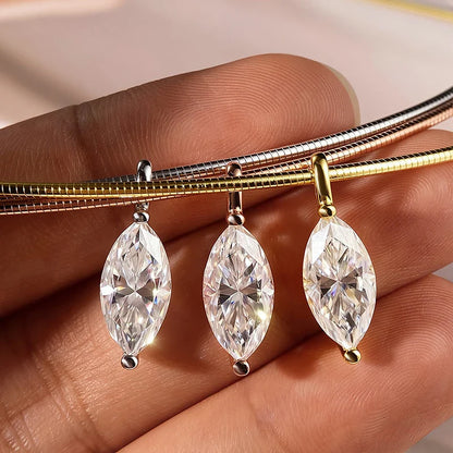 3CT 7*14MM Marquise Cut Moissanite Necklace for Women Solitaire Pendant Sparkling Chain Lab Diamond Pure 925 Jewelry