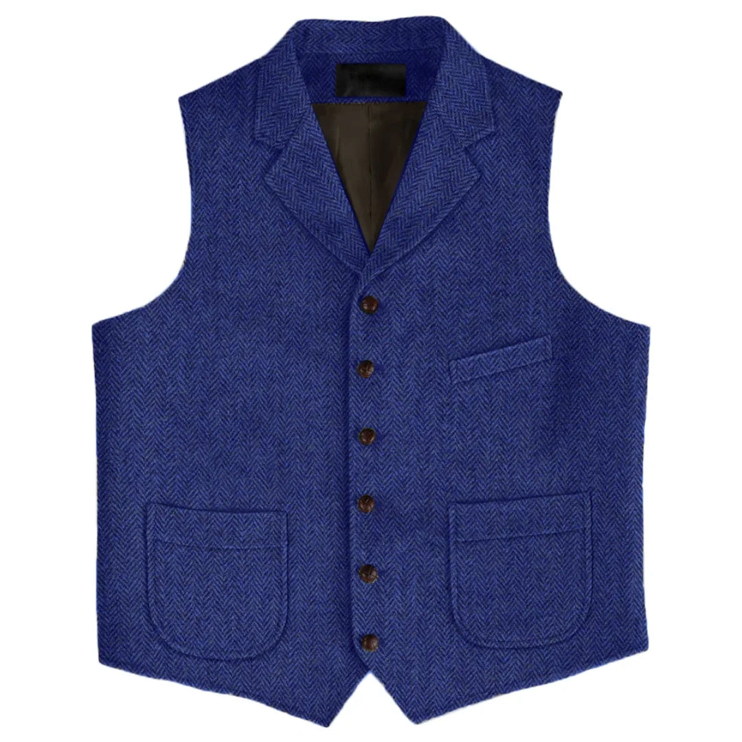 Men Vest Brown Herringbone Single Button With Lapel And Pocket Waistcoat For Wedding Business Work Daily Casual Men Suit Vest